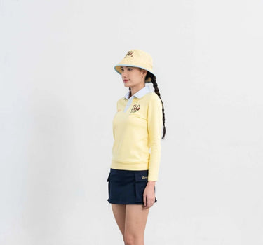 NERDY Women Oxford Cotton Polo ( Butter Yellow/Blue Pin Stripe )